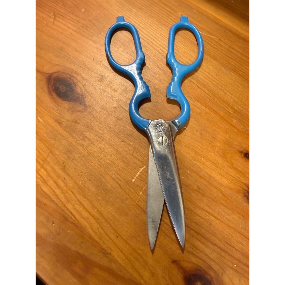 Vintage Henckels Blue Handle Kitchen Shears 7.5" Germany Stainless Steel - Picture 2 of 6